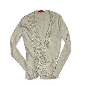 Lo.Ri ribbed and crochet cream wool blend crossover sweater made in Italy large